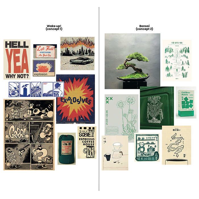 Vanuit mijn brainstorm had ik 2 concepten uitgewerkt in een moodboards, uiteindelijk ben ik gegaan voor het concept "WakeU!"